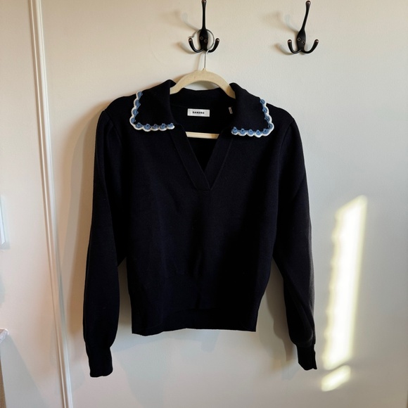 Sandro Sweaters - Sandro Knit Polo Knit Collar Sweater, Navy, Size Small